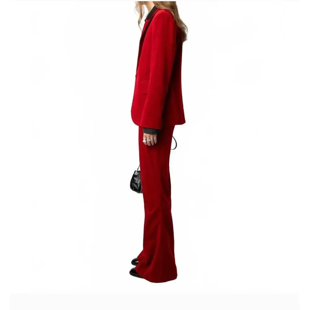Zadig & Voltaire Vero Red Velvet Blazer Jacket 8 US 38 FR Academia Old Money